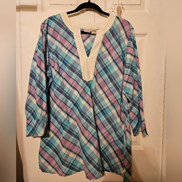 #305 LLBean- Orange or Purple V-Neck Plaid Tunic Tops- Sz. XL- - Picture 9 of 14